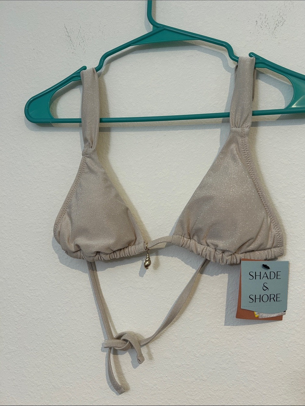 Shade & Shore Shimmery Beige Triangle Bikini Top